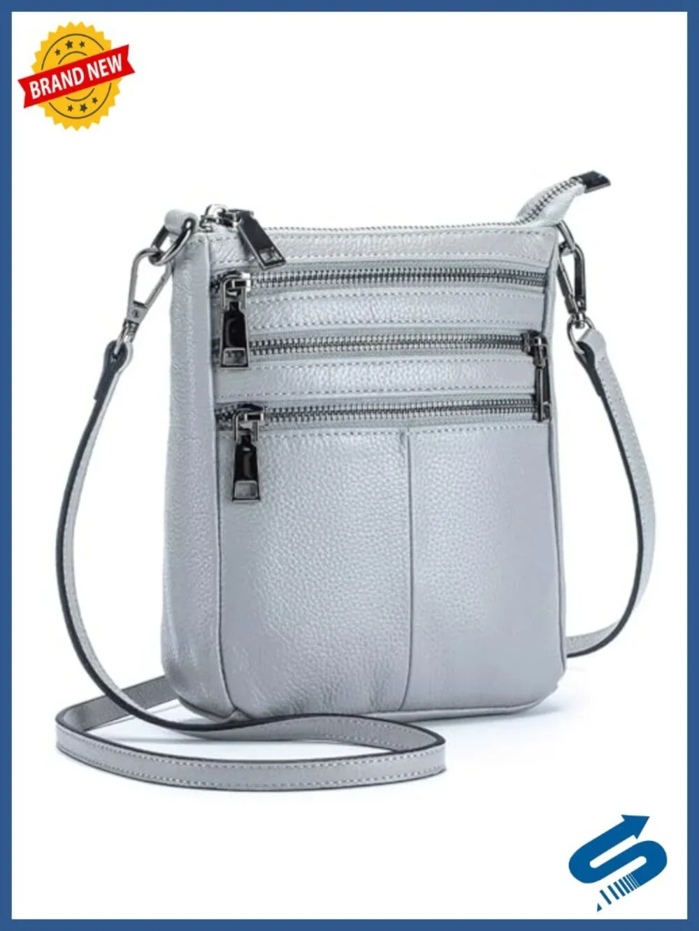 Genuine Leather Mini Crossbody Bag with Multi Zipped Compartments